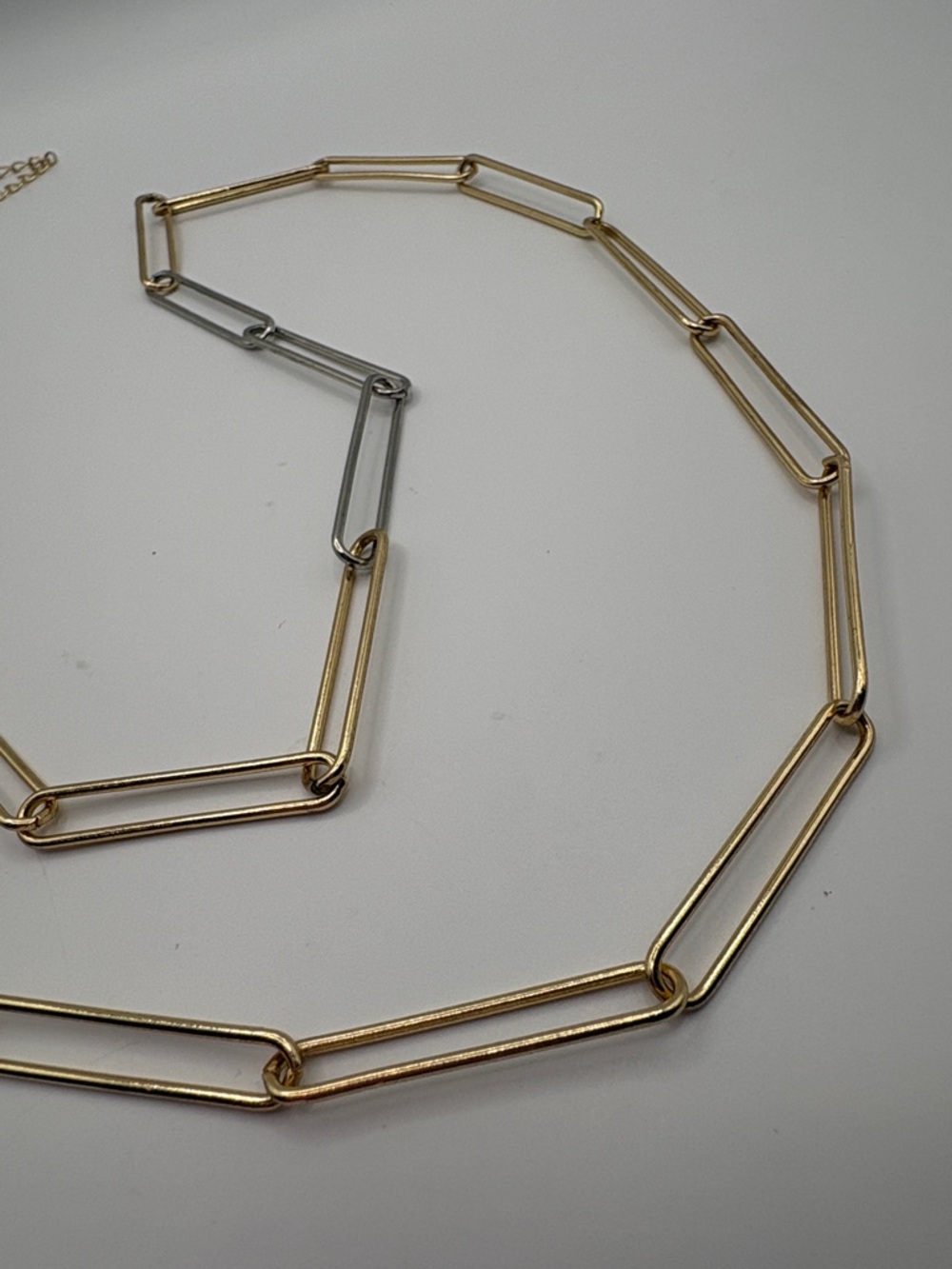 Two-Tone Gold & Silver Paperclip Link Necklace 30-32” Long Paperclip Links - Picture 3 of 6
